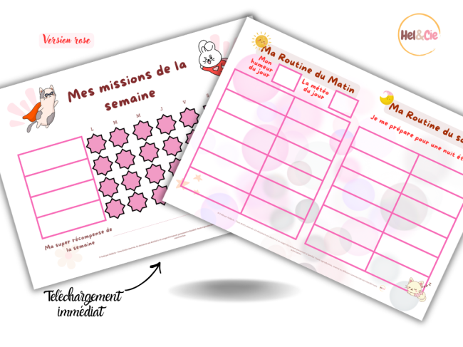 Pack Routine Enfant PDF rose - Tableau de Missions & Propreté - Apprendre en s'amusant - Téléchargement Instantané