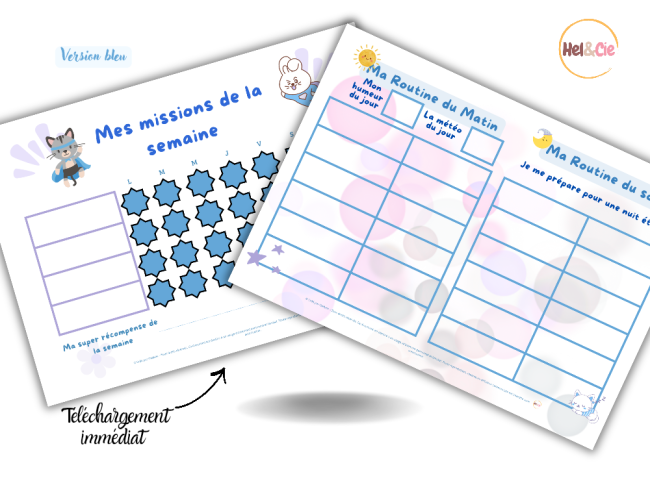 Pack Routine Enfant bleu PDF - Tableau de Missions & Propreté - Apprendre en s'amusant - Téléchargement Instantané