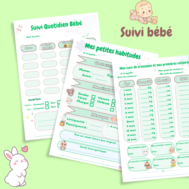 👶 Pack "Suivi de Bébé" – Le Kit d'Organisation Complet (PDF Imprimable) vert